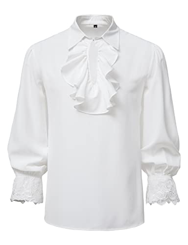 LucMatton Herren Klassisches Retro Renaissance Hemd Mittelalter Vintage Kostüm, White-B, L von LucMatton