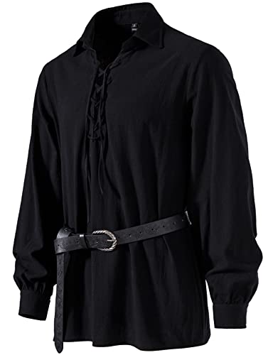 LucMatton Herren-Kostüm mit Schnürung, Baumwolle, mittelalterliches Vintage-Kostüm, Black-C, XXL von LucMatton