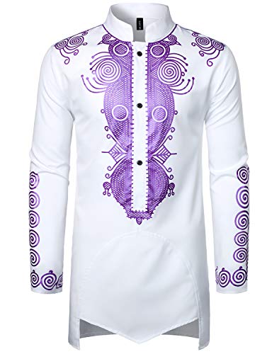 LucMatton Traditionelles afrikanisches Langarm-Dashiki-Hemd für Herren, glänzendes Metallic-Muster - Weiß - XX-Large von LucMatton