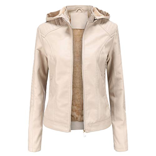 LucaSng Damen Lederjacke Kapuzen Kunstleder Jacke mit Reißverschluss Motorradjacke Bikerjacke Kapuzenjacke Übergangsjacke Ladies Oberbekleidung (Aricot, XL) von LucaSng