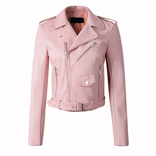 LucaSng Damen Lederjacke Kunstleder Jacke mit Reißverschluss Bikerjacke Motorradjacke Übergangsjacke Ladies Oberbekleidung Kurze Jacke für Herbst, Frühling (Rosa, M) von LucaSng