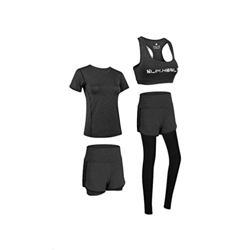 LucaSng Damen Trainingsanzug-Sets Sportanzug-Set Schnelltrocknend Laufen Joggen Fitness Workout Laufbekleidung 5er-Set Damen Yoga-Bekleidung Sportbekleidung-Sets (Dunkelgrau 4 Stück, M) von LucaSng