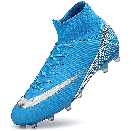 LucaSng Fußballschuhe Herren High Top Spike Cleats Athletics Fußballschuhe Kinder Jugendliche Trainingsschuhe Professionelle Outdoor Sport Fußball Stiefel Wettkampf (Blau, 45) von LucaSng