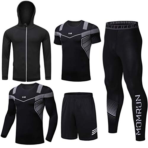 LucaSng Herren 5 Stücke Kompression Funktionswäsche Sportbekleidung Set, Sport Anzug Schnell Trocken Joggen Kleidung Strumpfhosen Laufanzüge Shirt Gym Training Lauf Trainingsanzüge (Stil # 16, L) von LucaSng