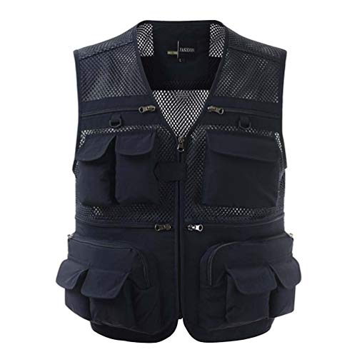 LucaSng Herren Multi-Taschened Netzweste Freizeit Jacken Fischerjacke Outdoor-Aktivitäten Taktisch Anglerweste Jagd und Angler Camping Fotografie Leicht Atmungsaktiv Weste (Navy blau, XL) von LucaSng