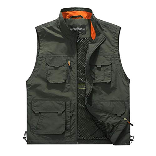 LucaSng Herren Multi-Taschened Weste Freizeit Jacken Fischerjacke Outdoor-Aktivitäten Taktisch Anglerweste Jagd und Angler Camping Wandern Fotografie Leicht Atmungsaktiv Weste (Armeegrün, 6XL) von LucaSng