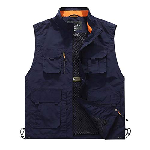 LucaSng Herren Multi-Taschened Weste Freizeit Jacken Fischerjacke Outdoor-Aktivitäten Taktisch Anglerweste Jagd und Angler Camping Wandern Fotografie Leicht Atmungsaktiv Weste (Dunkelblau, 6XL) von LucaSng