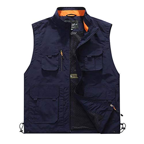 LucaSng Herren Multi-Taschened Weste Freizeit Jacken Fischerjacke Outdoor-Aktivitäten Taktisch Anglerweste Jagd und Angler Camping Wandern Fotografie Leicht Atmungsaktiv Weste (Dunkelblau, XL) von LucaSng