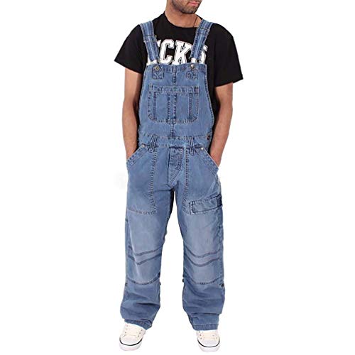 LucaSng Herren Weicher Latzhose Overall Classics Kurze Herren Jeans Latzhose Denim ärmellos Overall Lange Hose Loose Fit (Hellblau, XL) von LucaSng