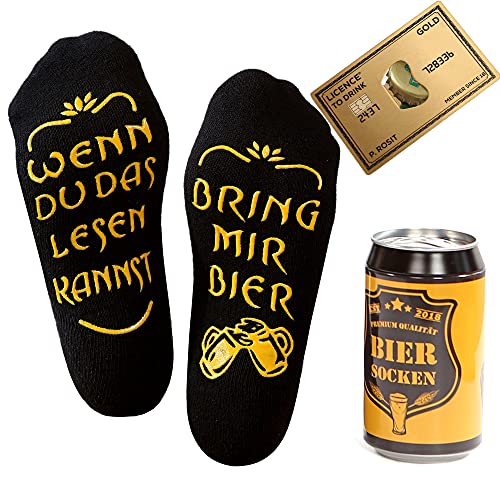 Lucadeau Bier Socken + Flaschenöffner Gold, Bier Geschenk für Männer zum 40. 50. 60. Geburtstag, Vatertag Geschenk, Wenn Du das lesen kannst bring mir Bier (Socken + Öffner Gold) von Lucadeau