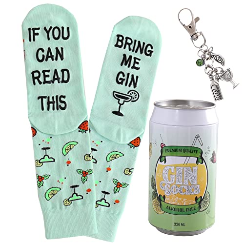 Gin-Socken EN (39-45) mit Gin Schlüsselanhänger in einer Design-Dose, Geschenke für Frauen und Männer, If you can read this, bring me Gin, Geburtstagsgeschenk (Grün) von Lucadeau