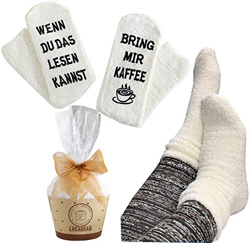 Geburtstagsgeschenk für Frauen zum 30. 40. 50. Geburtstag, Socken mit Kaffee Spruch, wenn Du das lesen kannst, bring mir Kaffee, Frauengeschenk zum Weihnachten für Mama Schwester von Lucadeau