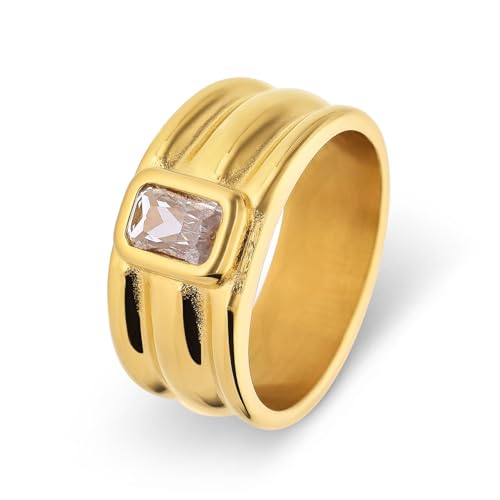 Damenring aus vergoldetem Stahl mit weißem Zirkonia – Ringe – Stahl – Gelbgold – 16/50 mm – nickelfrei, 20, Stahl, Zirkonia von Lucardi