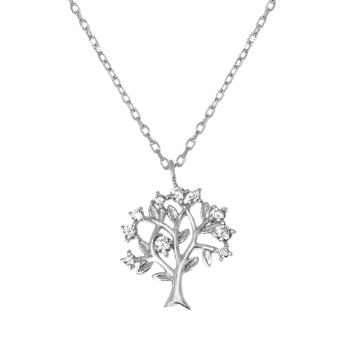 Lucardi - Damen 925 Silberkette mit Anhänger Lebensbaum mit Zirkonia - Halskette - 925 Silber - Silberfarbig - 48 cm - Nickelfrei von Lucardi