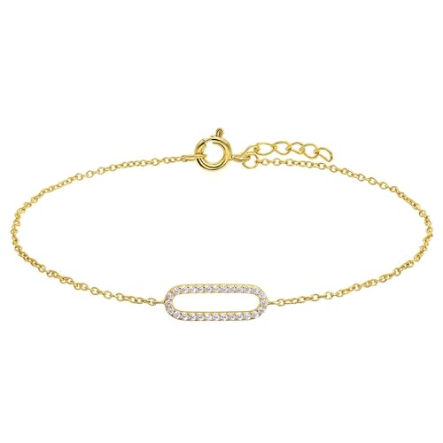 Lucardi - Damen Armband Oval Zirkonia versilbert - Armbänder - Silber 925 - Gold - 19 cm - nickelfrei, 1, Silberfarben, Zirkonia von Lucardi