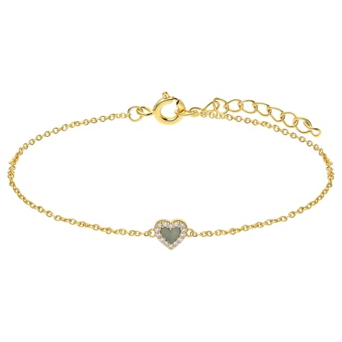 Lucardi - Damen Armband Silber vergoldet mit einem Edelstein aus Amazonit in Herzform - Armbänder - 925 Silber - Gold - 19 cm - Nickelfrei, 1, Silberfarben, Edelstein von Lucardi