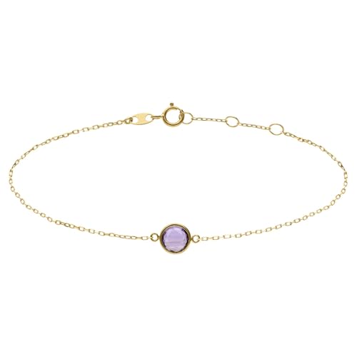 Lucardi - Damen Armband aus 585 Gelbgold mit Birthstone-Anhänger, Februar - Armband - 585 Gold - Gelbgold - 18.50 cm - Nickelfrei von Lucardi