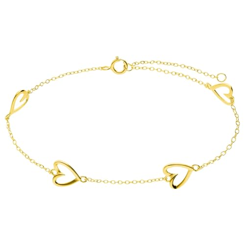 Lucardi - Damen Armband aus vergoldetem Silber mit Herzen - Armbänder - Silber 925 - Gold - 19 cm - nickelfrei, 1, Silberfarben, Ohne Stein von Lucardi