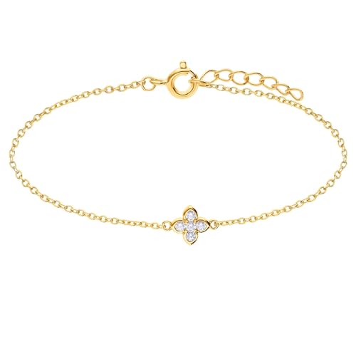 Lucardi - Damen Armband aus vergoldetem Silber mit Kleeblatt aus Zirkonia. - Armbänder - 925er Silber - Gold - 19 cm - Nickelfrei, 1, Silberfarben, Zirkonia von Lucardi