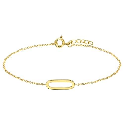 Lucardi - Damen Armband aus vergoldetem Silber mit Oval - Armbänder - Silber 925 - Gold - 19 cm - nickelfrei, 1, Silberfarben, Ohne Stein von Lucardi