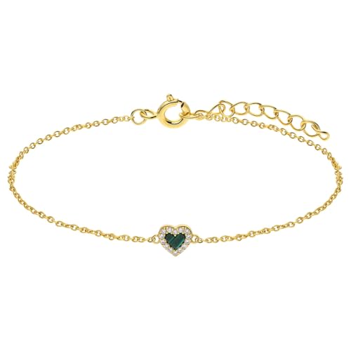 Lucardi - Damen Armband aus vergoldetem Silber mit einem Malachit-Stein. - Armbänder - Silber 925 - Gold - 19 cm - Nickelfrei, 1, Silberfarben, Edelstein von Lucardi