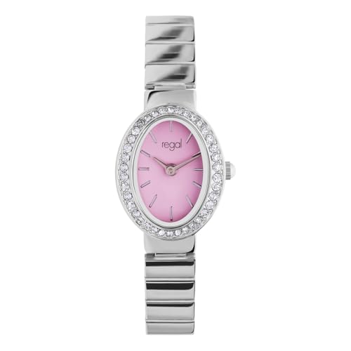 Lucardi - Damen Regal Damen-Armbanduhr mit einem rosafarbenen, mit Zirkoniasteinen besetzten Zifferblatt. - Uhr - Legierung - Silberfarbig - 21 mm von Lucardi