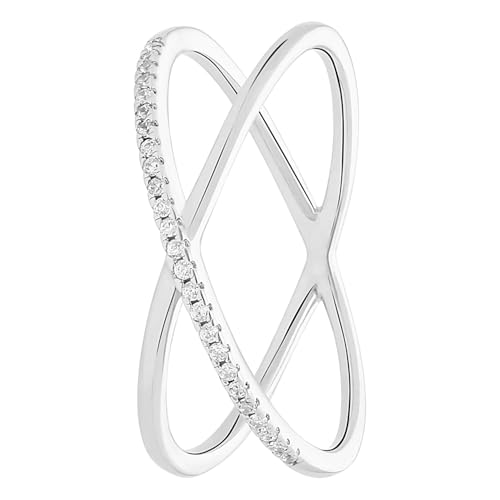 Lucardi - Damen Silberner Ring gekreuztes Design mit Zirkonia - Ring - 925 Silber - Silberfarbig - 18.5/58 mm - Nickelfrei von Lucardi