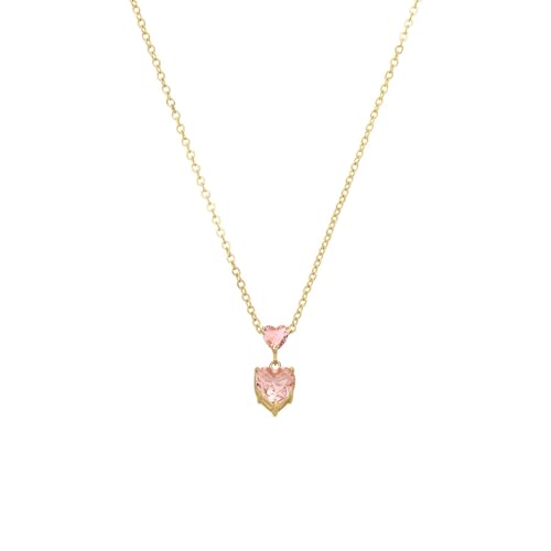 Lucardi - Damen Stalen goldplatted Ketting Vintage 2 hart roze - Ketting - Staal - Goudkleurig - 45 cm, 45, Staal, Zirkonia von Lucardi