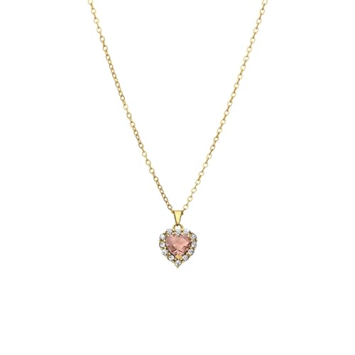 Lucardi - Damen Stalen goldplatted Ketting Vintage hart roze - Ketting - Staal - Goudkleurig - 45 cm, 45, Staal, Glas von Lucardi