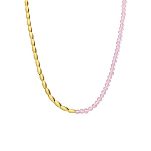 Lucardi Damen Stalen goldplatted Ketting met roze kralen – Ketting – Staal – Goudkleurig – 46 cm, 46, Staal, Geen von Lucardi