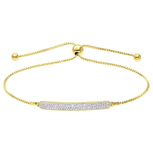 Lucardi - Damen Vergoldetes Armband aus 925 Silber, Plättchen, Kristallsteine - Armband - 925 Silber - Gelbgold legiert - 22 cm - Nickelfrei von Lucardi