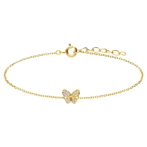 Lucardi - Frauen Schmetterling Armband Zirkonia versilbert - Armbänder - Silber 925 - Gold - 19 cm - nickelfrei, 1, Silberfarben, Zirkonia von Lucardi