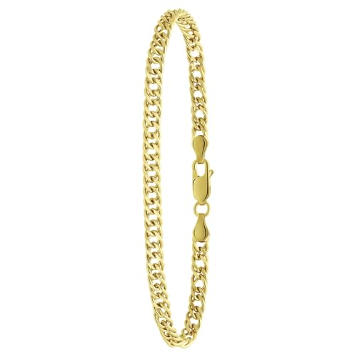 Lucardi - Herren Goldplattiertes Herren-Armband aus recyceltem Silber mit doppeltem Gourmetglied. - Armband - 925 Silber - Gelbgold legiert - 19 cm - Nickelfrei von Lucardi