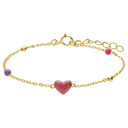Lucardi - Kinder Armband aus vergoldetem Silber mit einem rosa Herz – Armbänder – Silber 925 – Gold – 15 cm – nickelfrei, 1, Silberfarben, Emaille von Lucardi