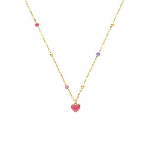 Lucardi - Kinder Halskette aus Silber mit einem rosa Herz – Halsketten – Silber 925 – Weißgold – 40 cm – nickelfrei, 1, Silberfarben, Emaille von Lucardi