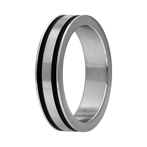 Lucardi Kinder Stalen Ring mit 2 Zwarte Strepen – Ring – Staal – Zilver – 17/53 mm, 17, Staal, Geen von Lucardi