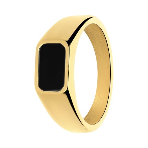 Lucardi - Kinder Stalen goldplated Ring met zwart agaat - Ring - Staal - Goudkleurig - 14/44 mm, 14, Staal, Natuursteen von Lucardi