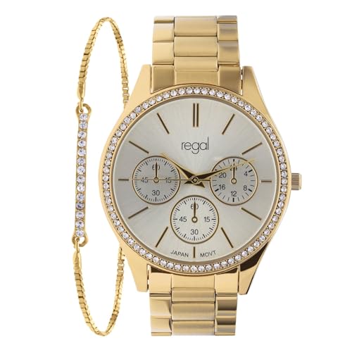 Lucardi Regal - Armbanduhr & Armband in Geschenkbox - Damen Uhr - Spritzfest - Analog - Mit Stahlband - Gold Lucardi Regal - Armbanduhr & Armband in Geschenkbox - Damen Uhr - Spritzfest - Analog - Mit Stahlband - Gold von Lucardi