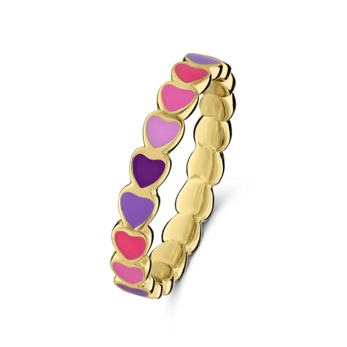 Lucardi - Kinder Ring, 925 Silber, vergoldet, bunte Emaille-Herzen - Ring - 925 Silber - Gelbgold legiert - 15/47 mm - Nickelfrei von Lucardi