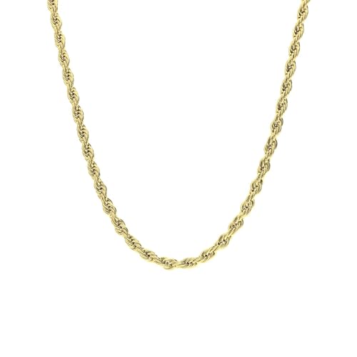 Lucardi - Unisex Halskette aus vergoldetem Stahl, Kordel 4 mm – Halsketten – Stahl – Gelbgold – 50 cm – nickelfrei, 4, Stahl, Ohne Stein von Lucardi