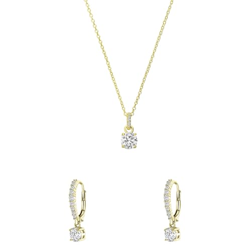 Lucardi - Damen Silbernes, goldplattiertes Schmuckset aus Kette und Ohrringen mit zirkoniabesetzten Herzen - Geschenke für Frauen -set - 925 Silber - Gelbgold legiert - Nickelfrei von Lucardi