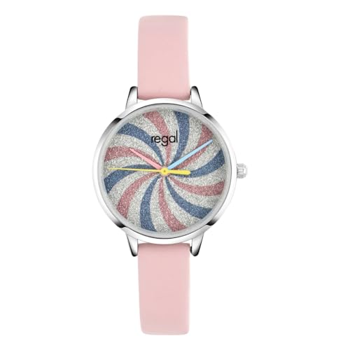 Regal - Armbanduhr Swirl - Kinderuhr - Regen und Spritzfest - Analog - Mit Lederband - Rosa von Lucardi