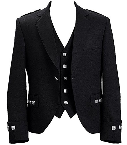 Lucasini Herren Scottish Argyle Kilt Jacke mit Weste 46 Schwarz von Lucasini