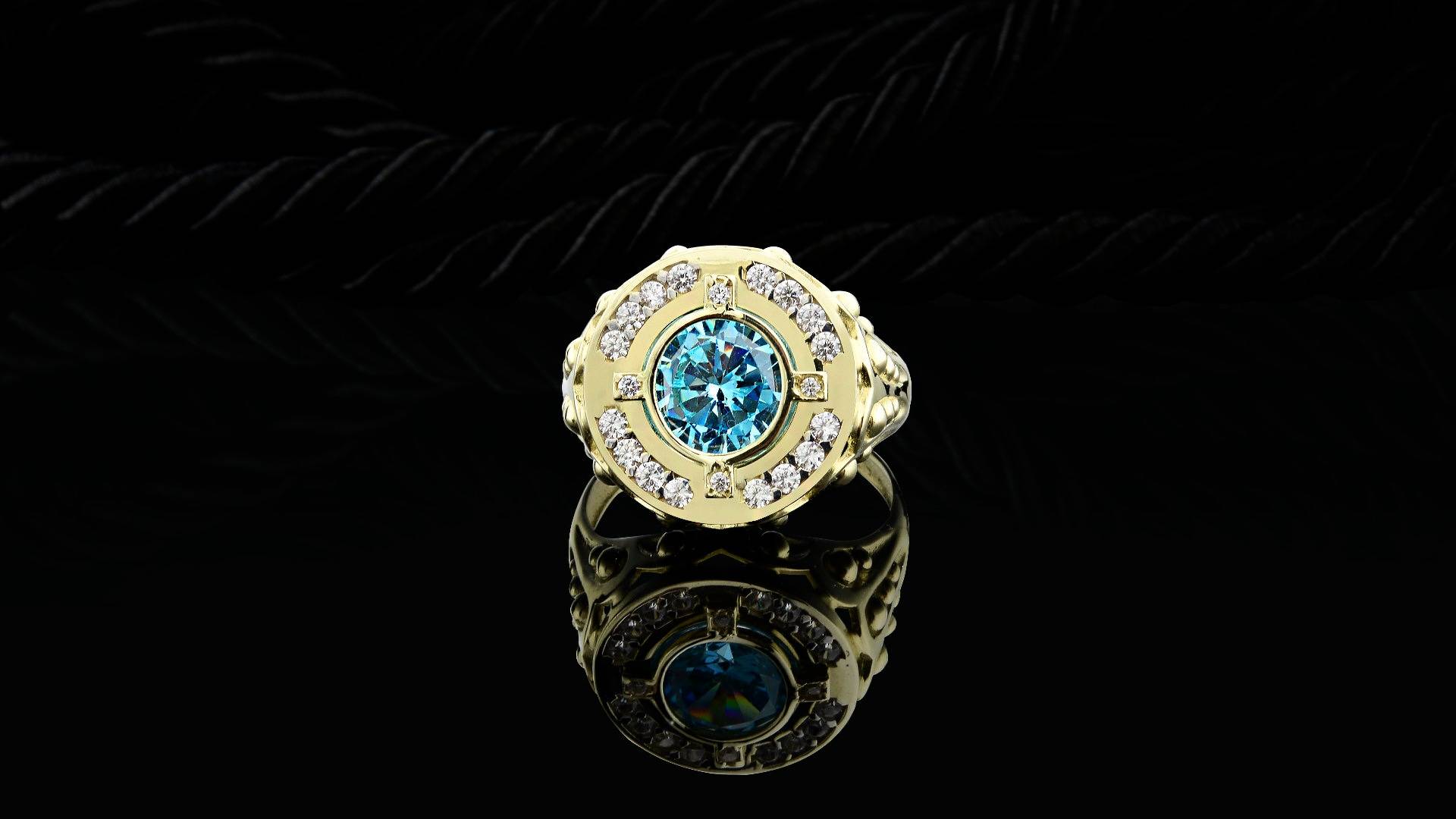 London Blue Topaz Signet Ring in Gold, 14K 18K Gold Herren Viktorianisch Ring, Vintage Antik Gravierte Minimalist von LucastinJewelry
