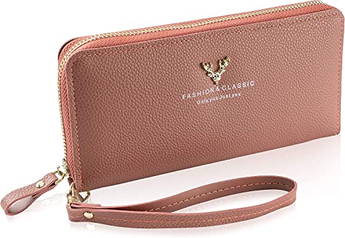 LUCCACINI Geldbörse Damen Gross hochwertige Damen Geldbörse mit Reißverschluss Geldbeutel Damen mit Handyfach Pink von Luccacini