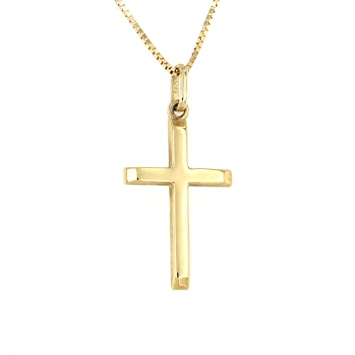 forme di Lucchetta – 14 karat Gold Halskette mit glänzendem Kreuz, Echtgoldkette Damen 585 Gelbgold, Venezianerkette 45 cm von forme di Lucchetta