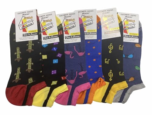 Lucchetti Socks Milano 6 Paar Socken Socken Baumwolle Schottlandgarn unter dem Knöchel Schwarz Weiß Blau Made in Italy, 6 Paar sortiert, 41-45 von Lucchetti Socks Milano