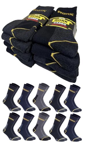 Lucchetti Socks Milano Arbeitssocken für Herren aus Baumwollfrottee, verstärkt, Unfallschutz, schwarz oder sortiert, 10 Paar Dark, 43-46 von Lucchetti Socks Milano