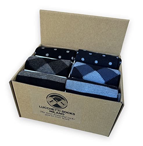 Lucchetti Socks Milano Box Geschenkidee 6 Paar Socken Muster Herren lang Made in Italy bunt Winter Punkte Streifen bequem, Set I Love You, Einheitsgröße von Lucchetti Socks Milano