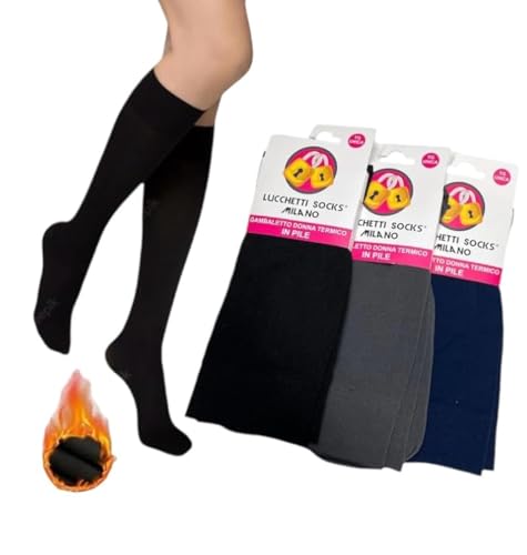 Lucchetti Socks Milano Damen Winter-Thermo-Kniestrümpfe aus Fleece, lange warme Thermosocken, lange Thermosocken, 3 Paar, schwarz oder sortiert (Einheitsgröße, 3 Paar dunkel) von Lucchetti Socks Milano